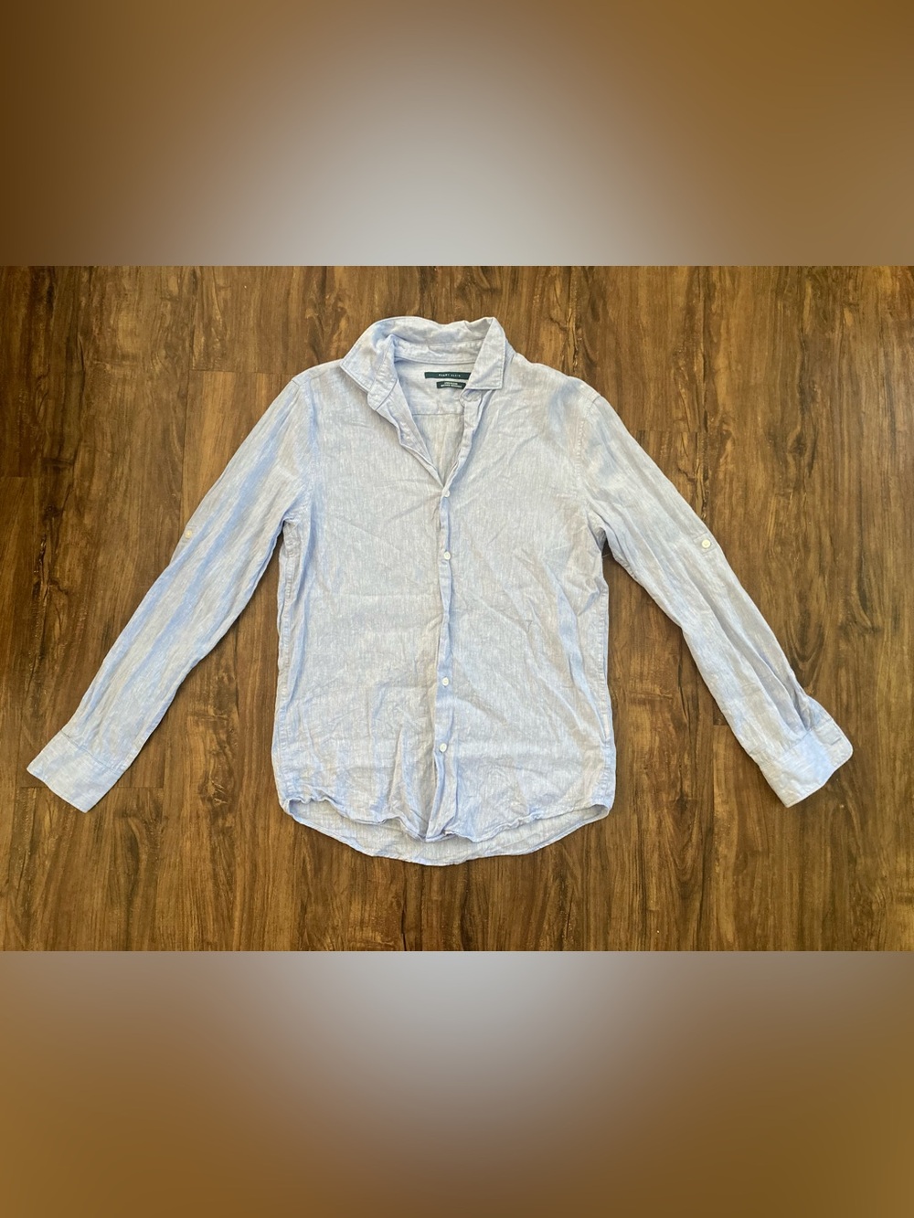 Perry Ellis Light Blue Casual Long-Sleeve Linen Blend Button-Down Shirt Small